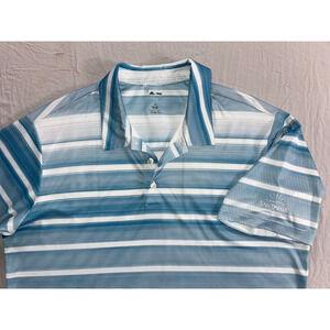 Adidas Microfiber Polo Golf Shirt. Santaluz Stitched. Blue Stripe, Men's XL. EUC